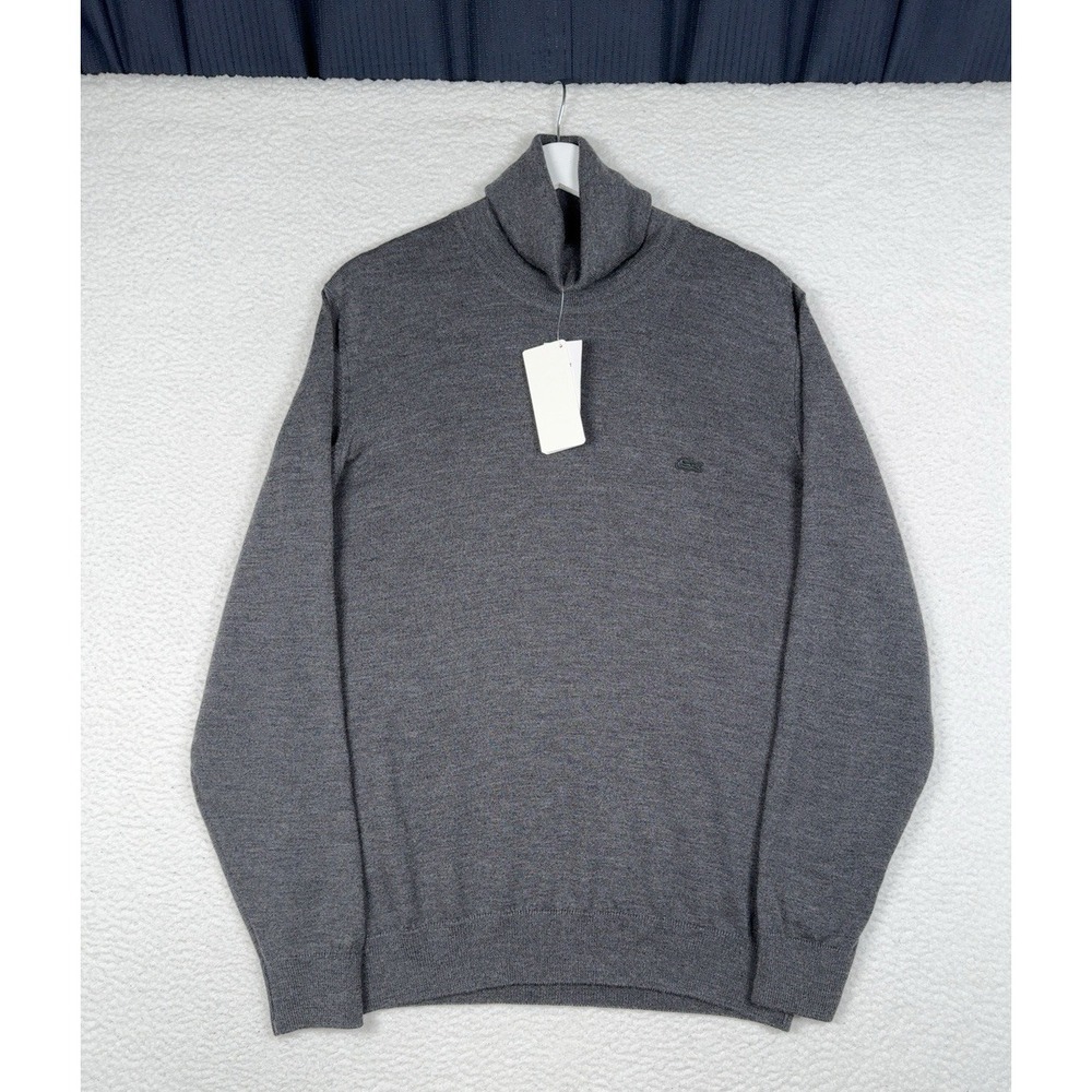 NEW - LACOSTE Turtleneck Longsleeve Sweater Lambs Wool Gray - 6 (L/XL) - Read